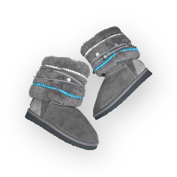 Rare: Tylie Malibu ❃ Gypsy Turquoise Bead Wrap Shearling Ankle Boot ❃ 6.5 7M - Picture 13 of 16